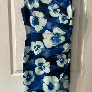 Calvin Klein Floral Blue and White Patterned Dress (Scuba Knit)